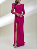 Green Sheath Chiffon Long Sleeve Pleated Evening Gown - Chloe Dress
