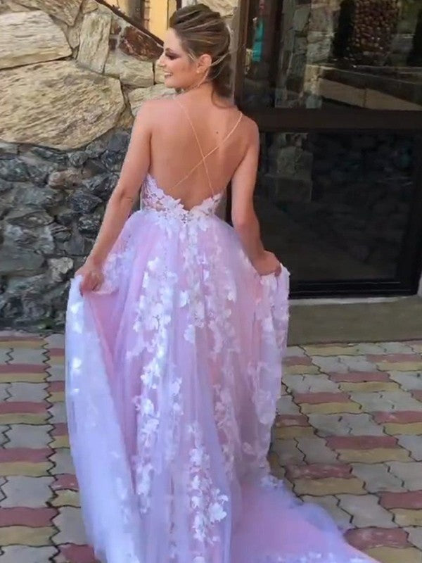 Ball Gown V-Neck Lace Sleeveless Train Gown - Chloe Dress