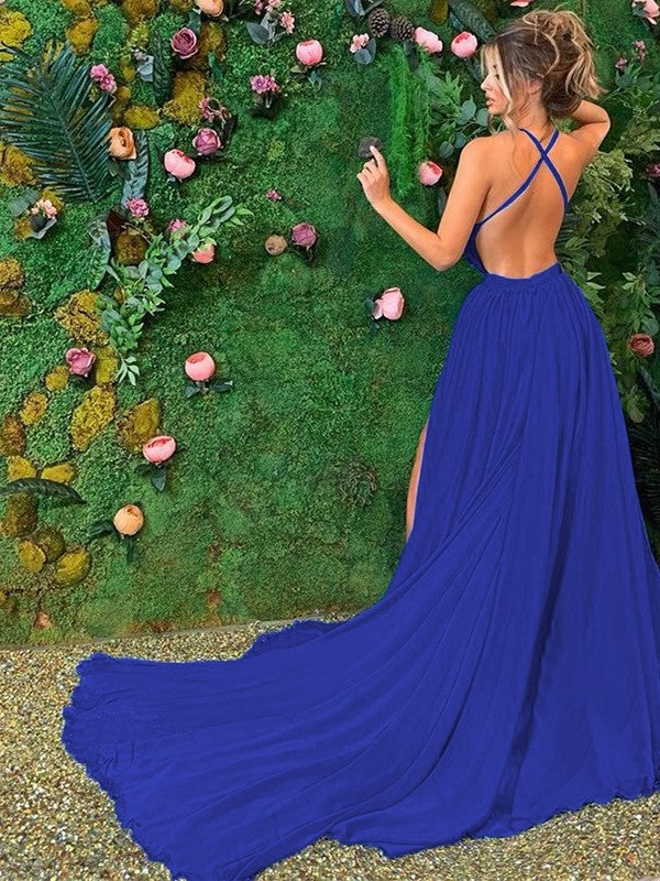 A-Line Halter Satin Sleeveless Ruffled Dress - Chloe Dress