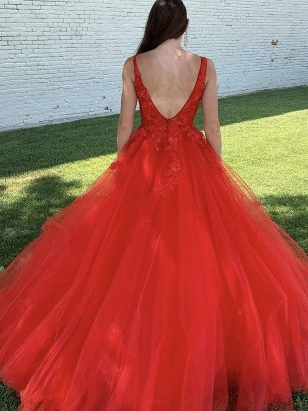 A-Line V-Neck Tulle Sleeveless Train Dress - Chloe Dress
