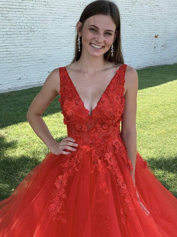 A-Line V-Neck Tulle Sleeveless Train Dress - Chloe Dress