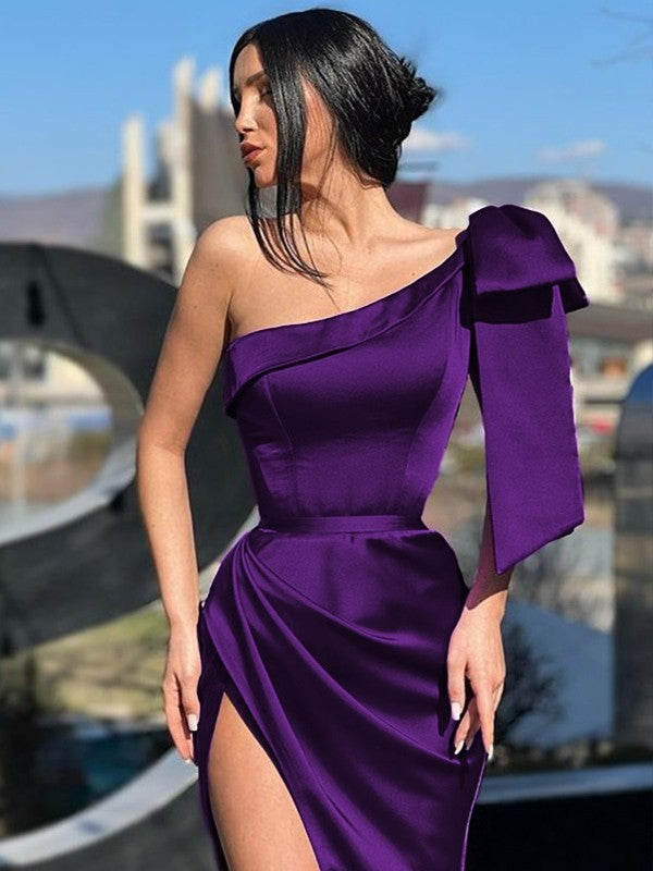 Sheath One-Shoulder Satin Sleeveless Train Dress - Chloe Dress