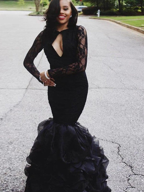 Mermaid Lace Long Sleeve Floor-Length Dress - Chloe Dress