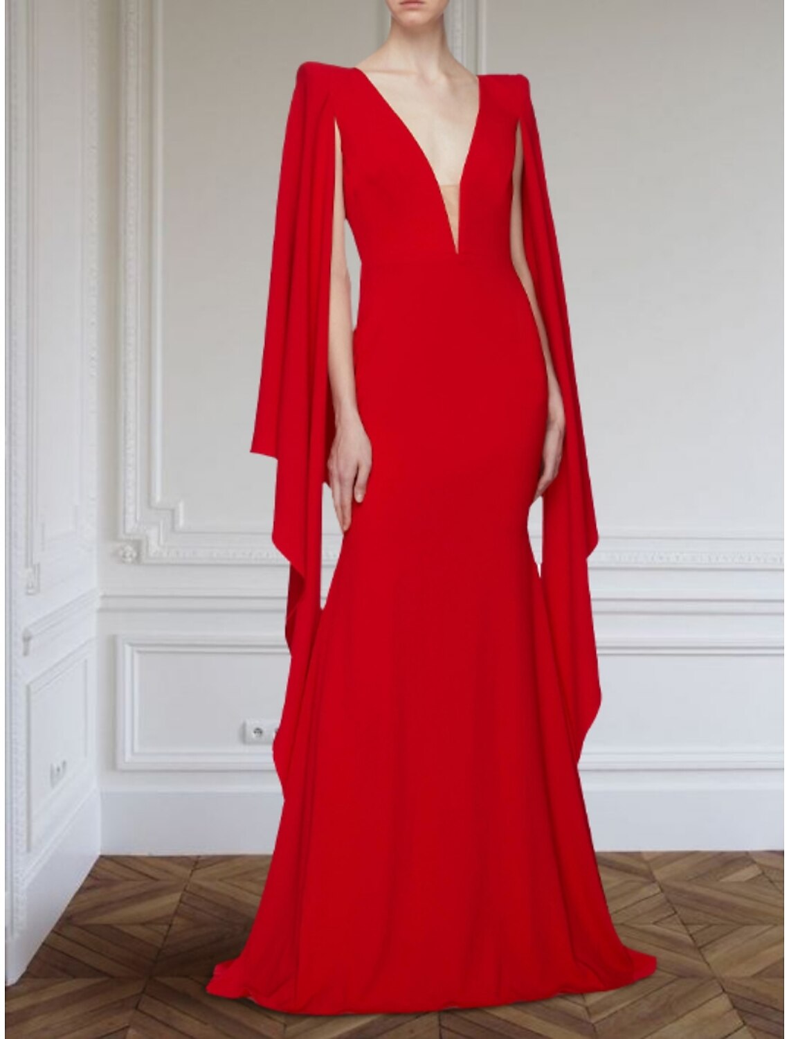 Mermaid V-Neck Long Sleeve Pleated Evening Gown - Chloe Dress