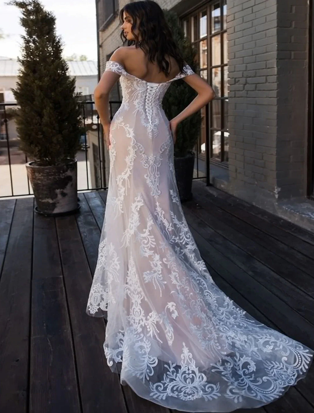 Mermaid Off-Shoulder Lace Cap Sleeve Train Wedding Gown - Chloe Dress