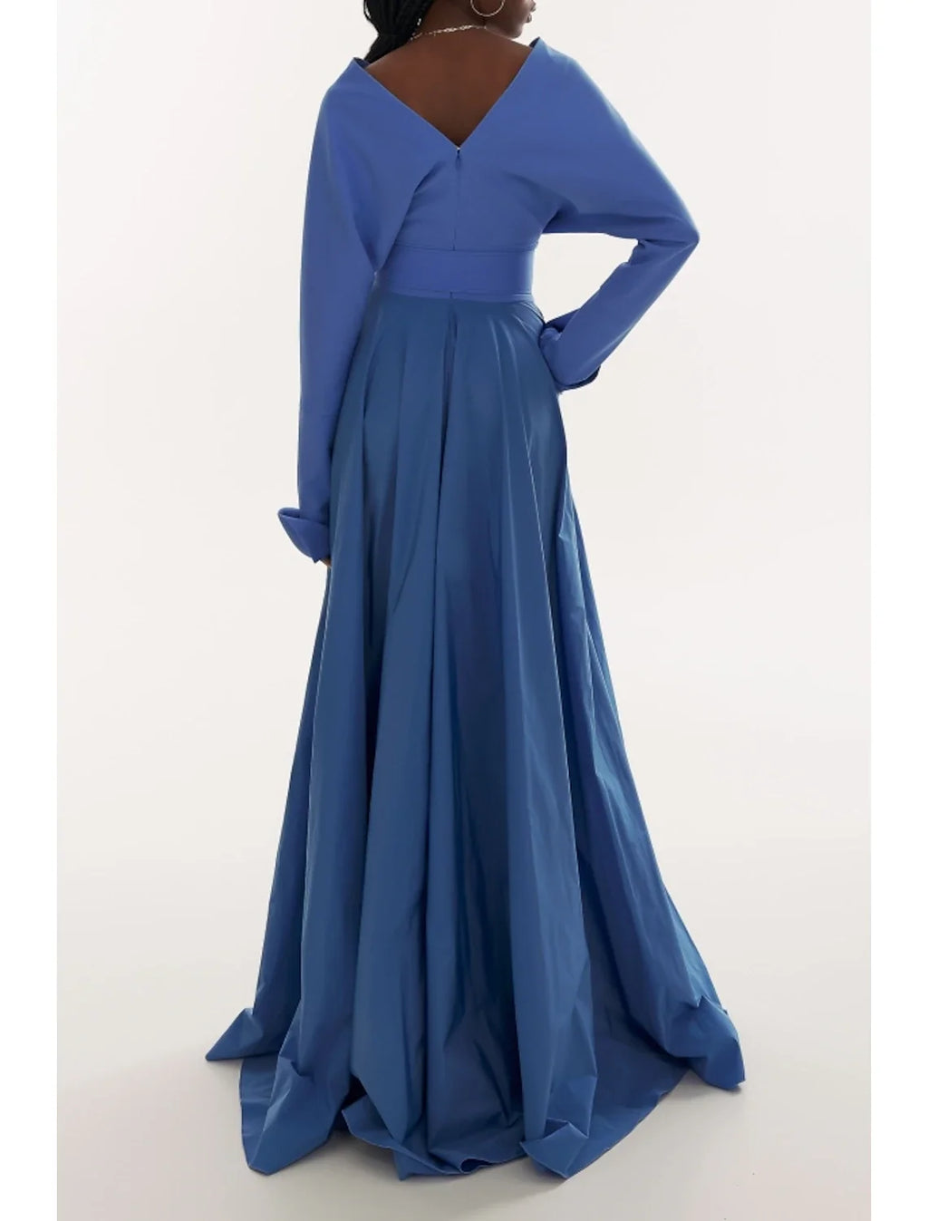 A-Line V-Neck Long Sleeve Pleated Evening Gown - Chloe Dress