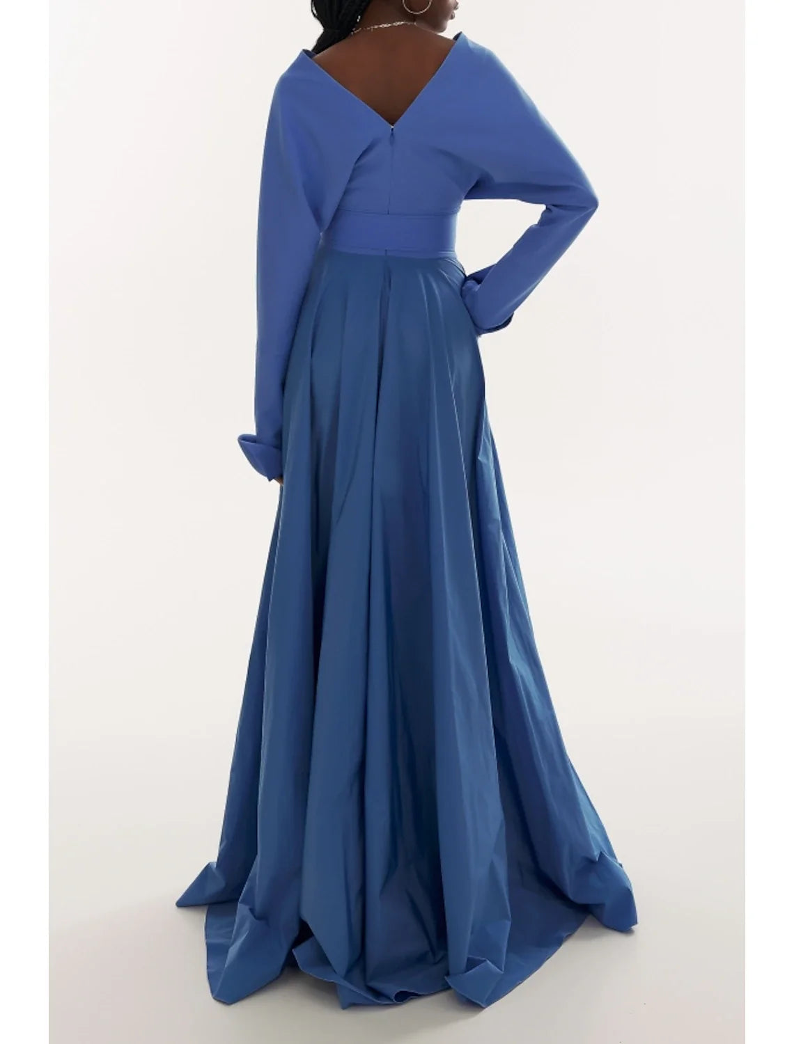 A-Line V-Neck Long Sleeve Pleated Evening Gown - Chloe Dress