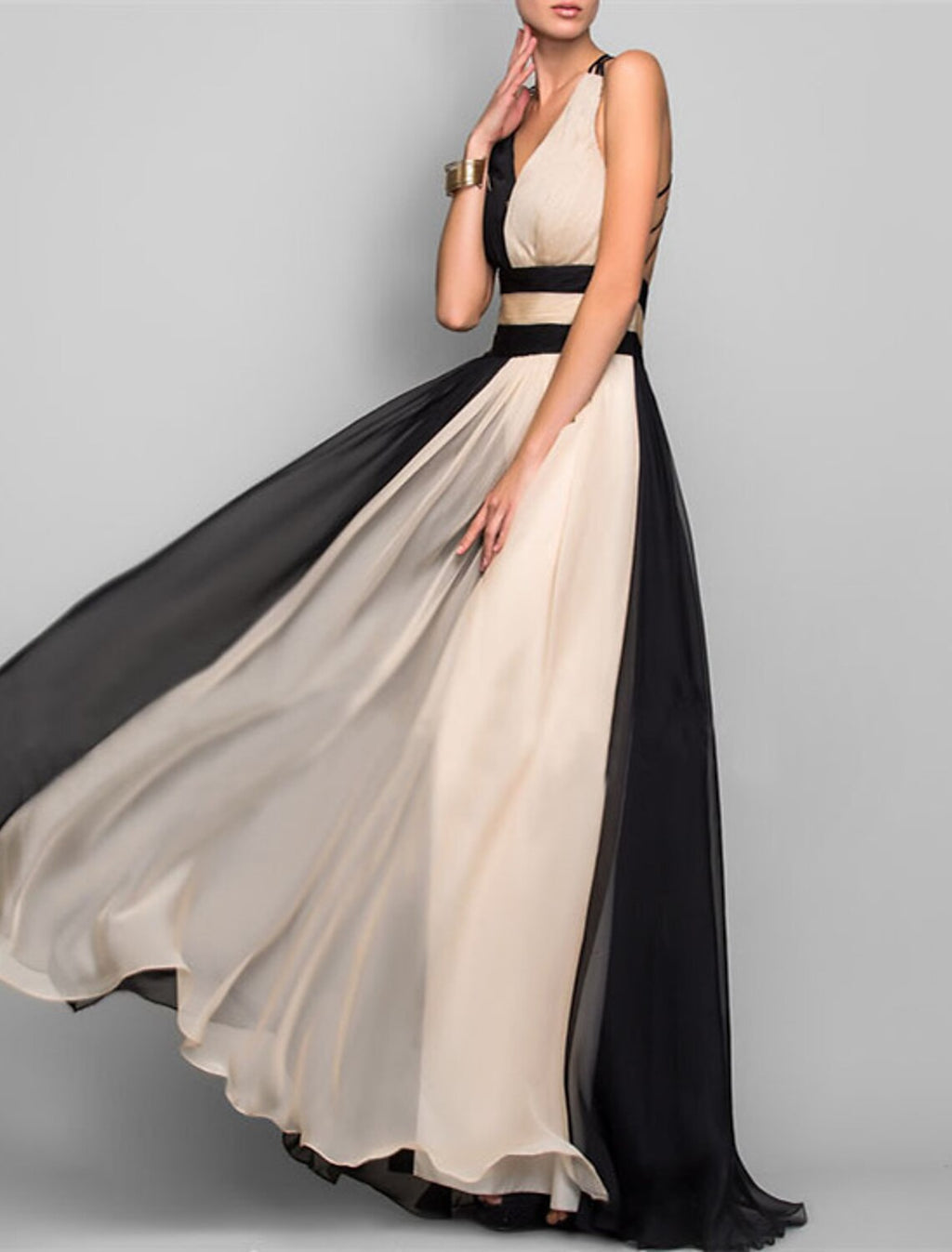 A-Line V-Neck Chiffon Sleeveless Floor-Length Evening Gown - Chloe Dress