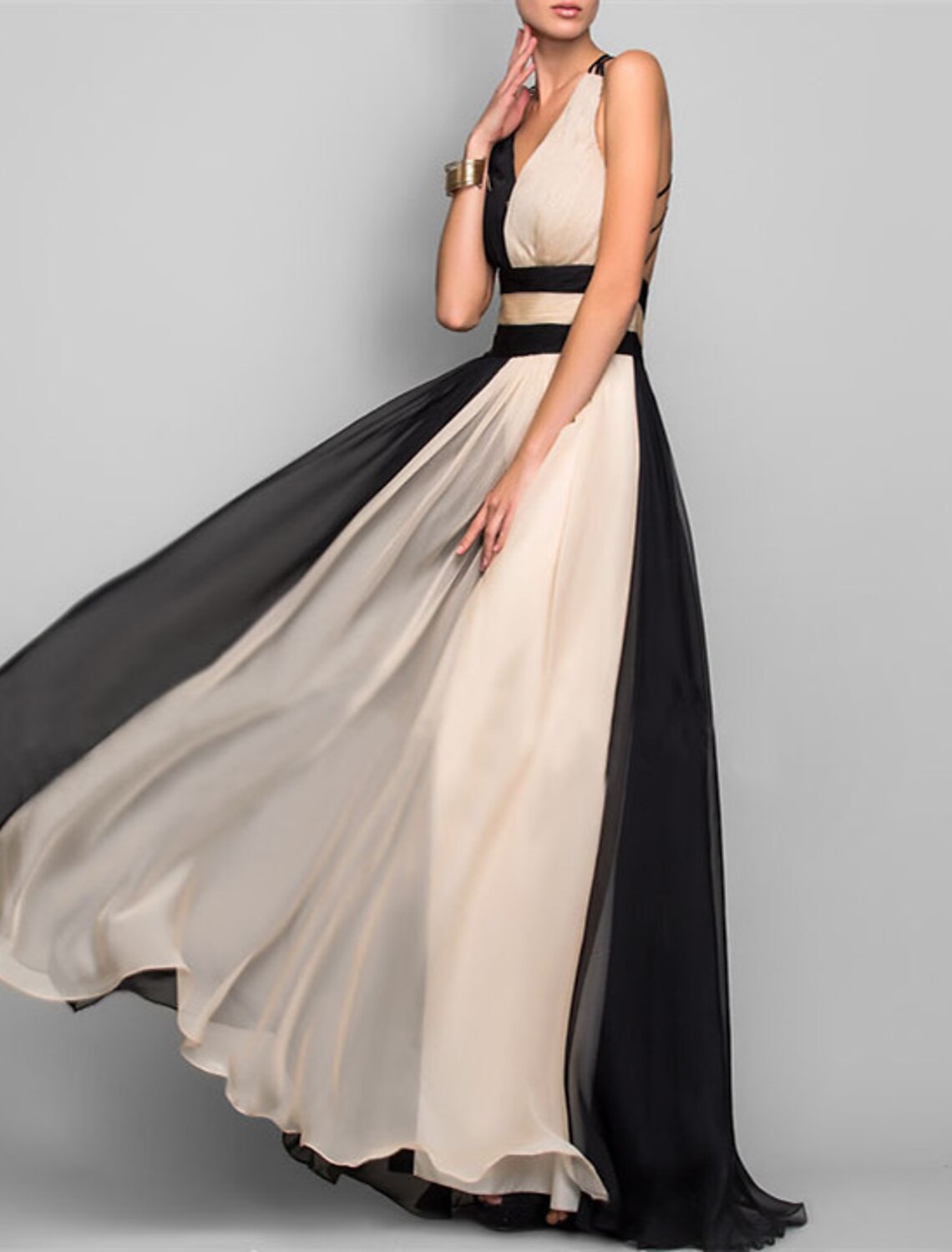 A-Line V-Neck Chiffon Sleeveless Floor-Length Evening Gown - Chloe Dress
