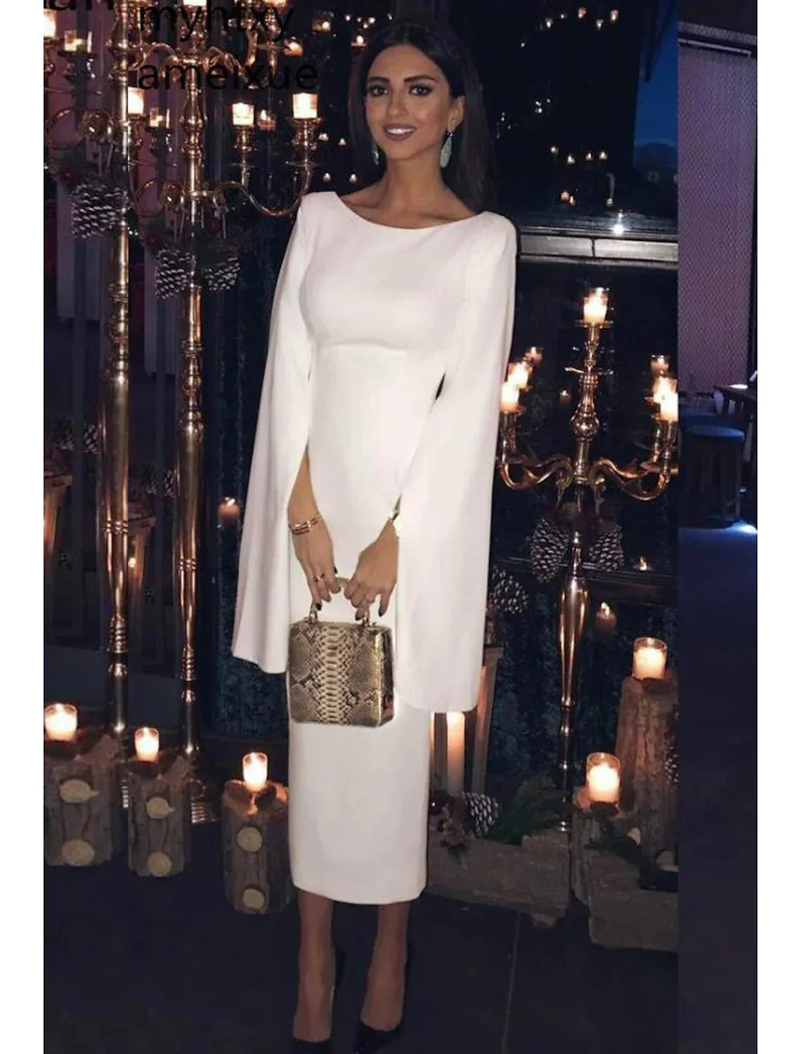Sheath Jersey Long Sleeve Backless Tea-Length Wedding Dress - Chloe Dress