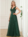 A-Line V-Neck Sequin Sleeveless Floor-Length Prom Dress - Chloe Dress