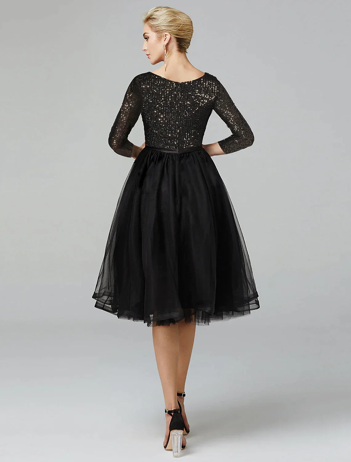 A-Line Tulle Three-Quarter Sleeve Tea-Length Wedding Dress - Chloe Dress