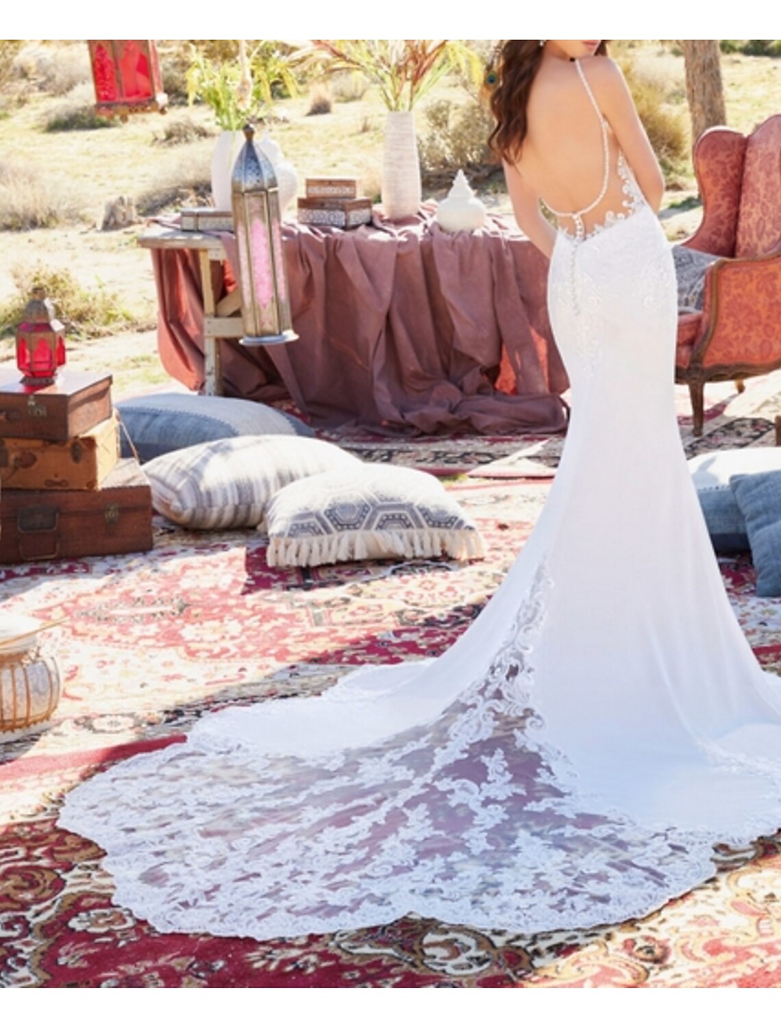 Mermaid Sweetheart Lace Open Back Train Wedding Gown - Chloe Dress