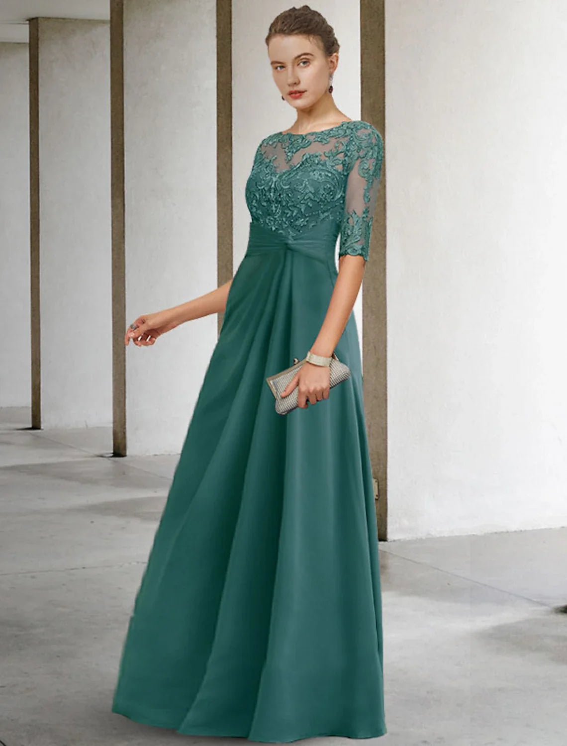 Sheath Chiffon Short Sleeve Draped Floor-Length Wedding Dress - Chloe Dress