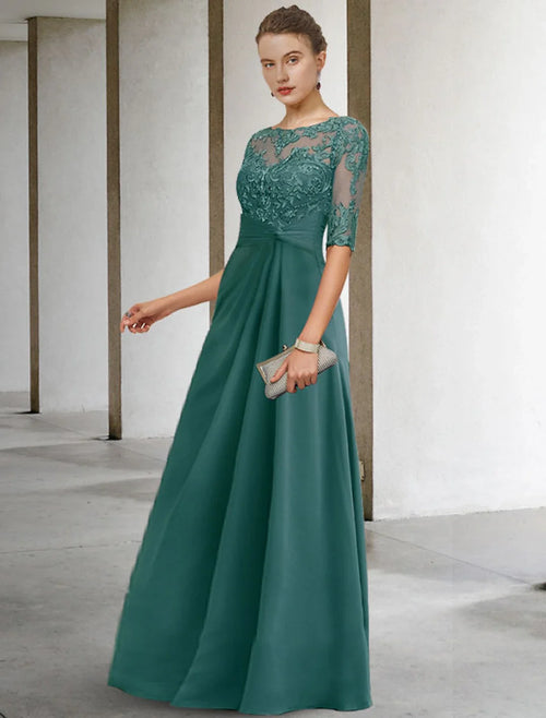 Sheath Chiffon Short Sleeve Draped Floor-Length Wedding Dress - Chloe Dress