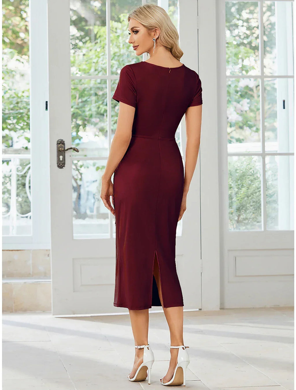 Sheath V-Neck Short Sleeve High Slit Mini Wedding Dress - Chloe Dress
