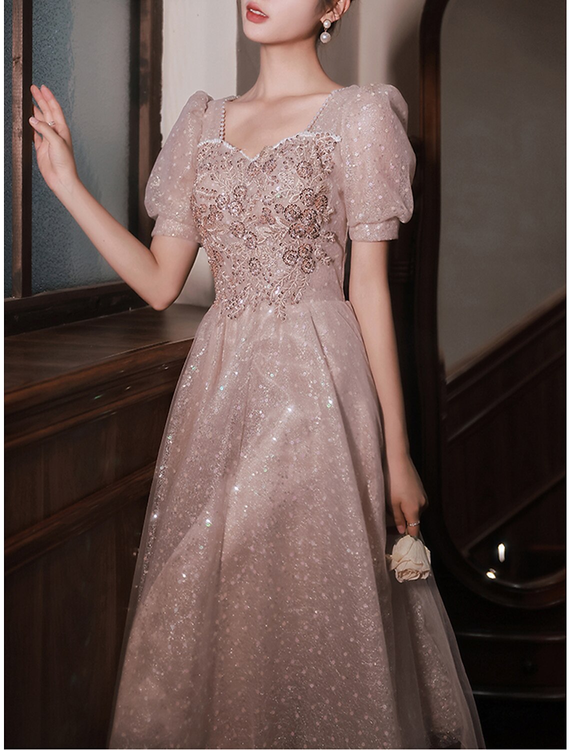 A-Line Sweetheart Satin Applique Ankle-Length Prom Dress - Chloe Dress