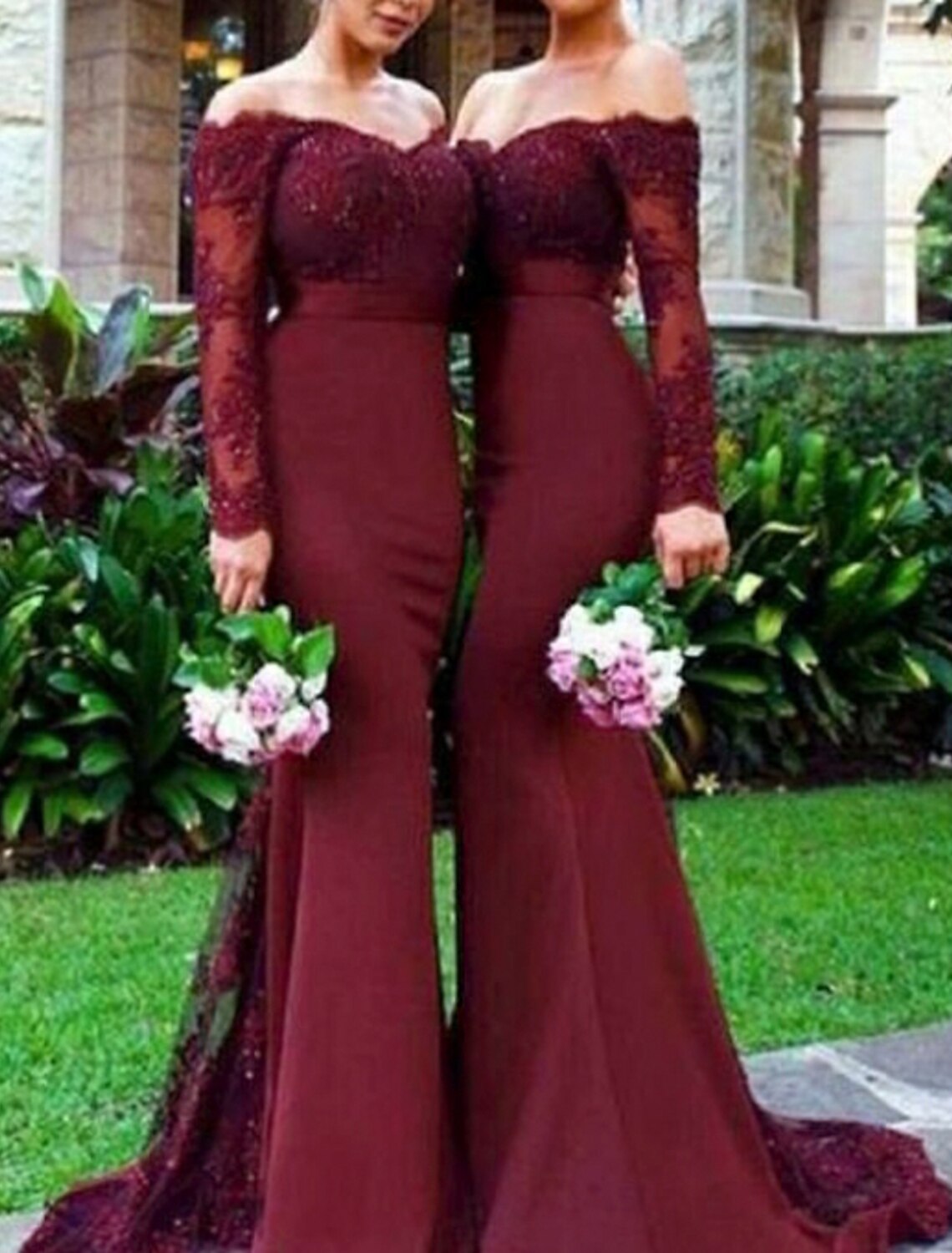 Mermaid Off-Shoulder Chiffon Long Sleeve Train Wedding Dress - Chloe Dress