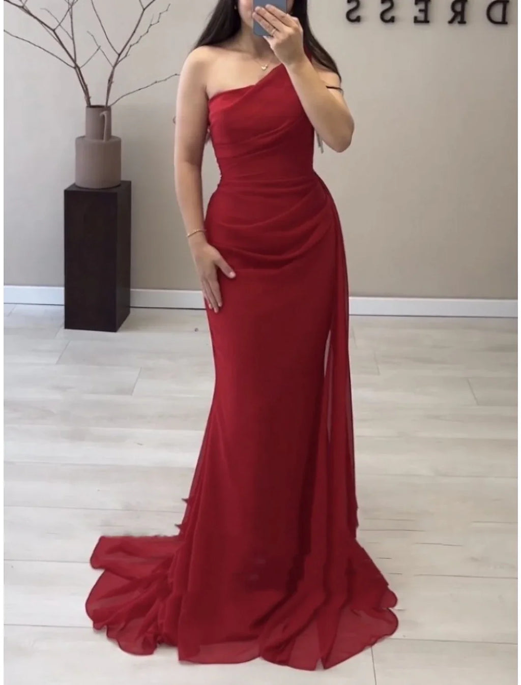 Green A-Line One-Shoulder Chiffon Sleeveless Pleated Evening Gown - Chloe Dress