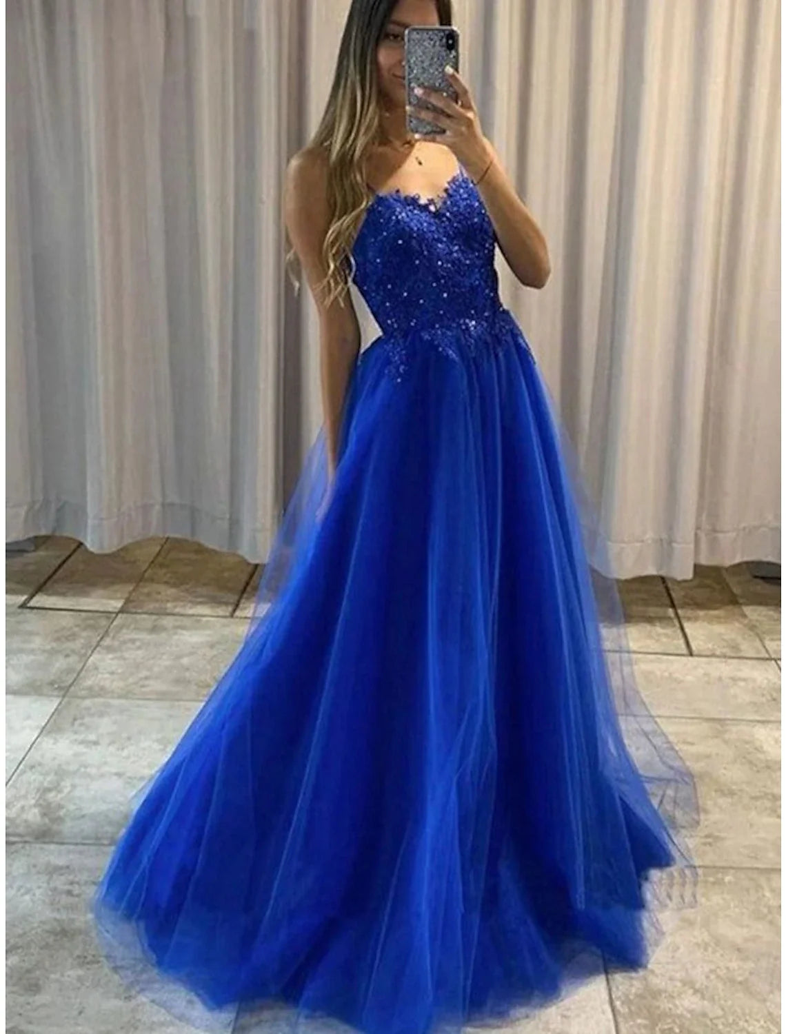 A-Line Sweetheart Tulle Sleeveless Backless Pleated Floor-Length Prom Dress - Chloe Dress