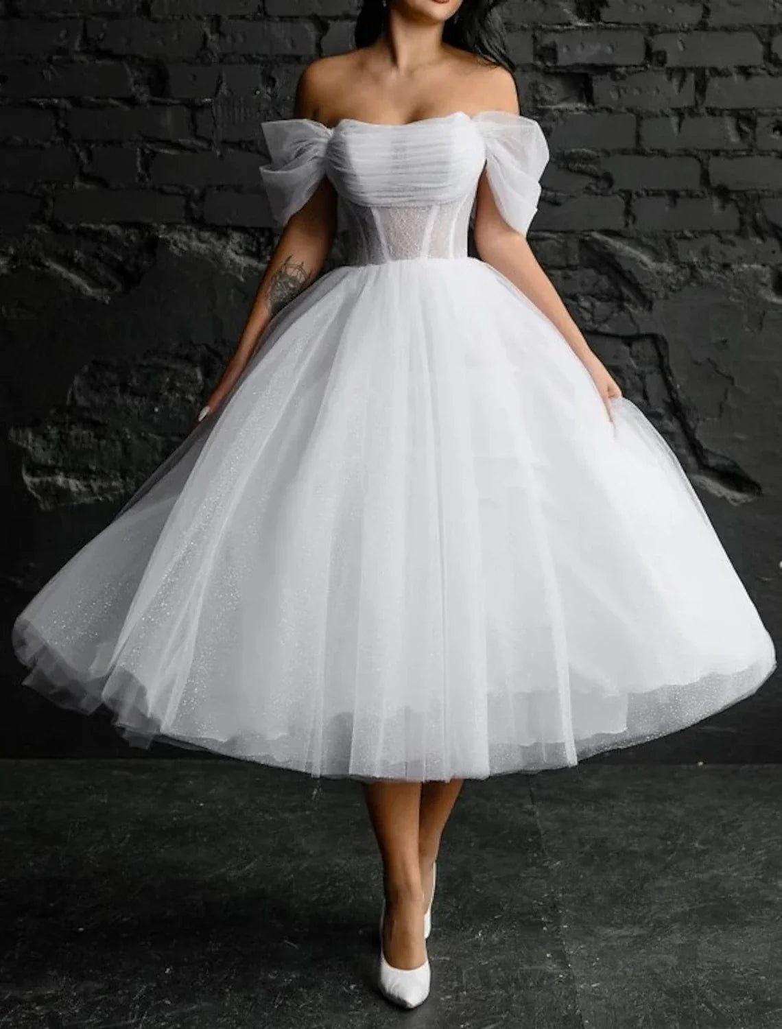 A-Line Satin Sleeveless Tea-Length Wedding Gown - Chloe Dress