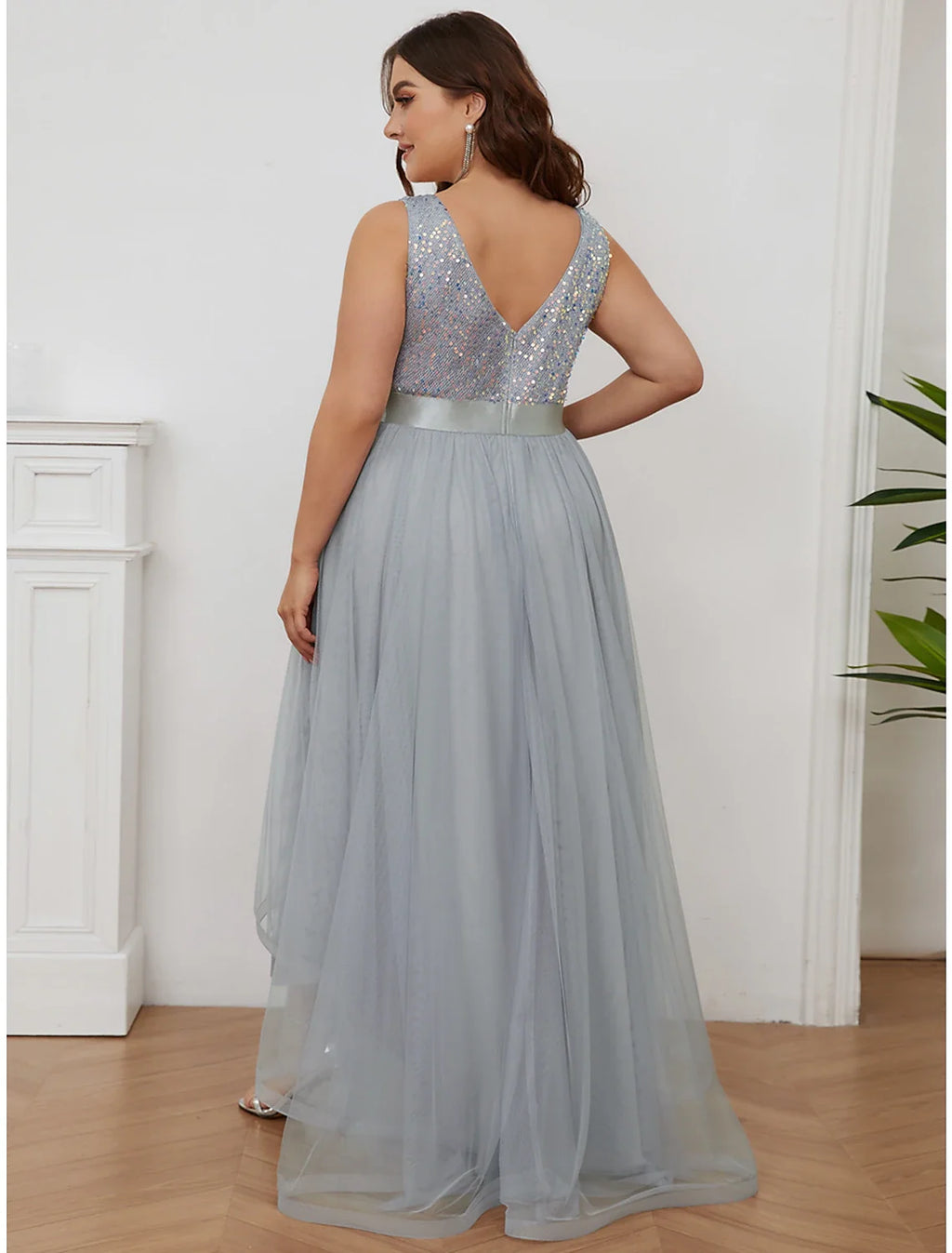 A-Line V-Neck Sequin Sleeveless Asymmetric Wedding Dress - Chloe Dress