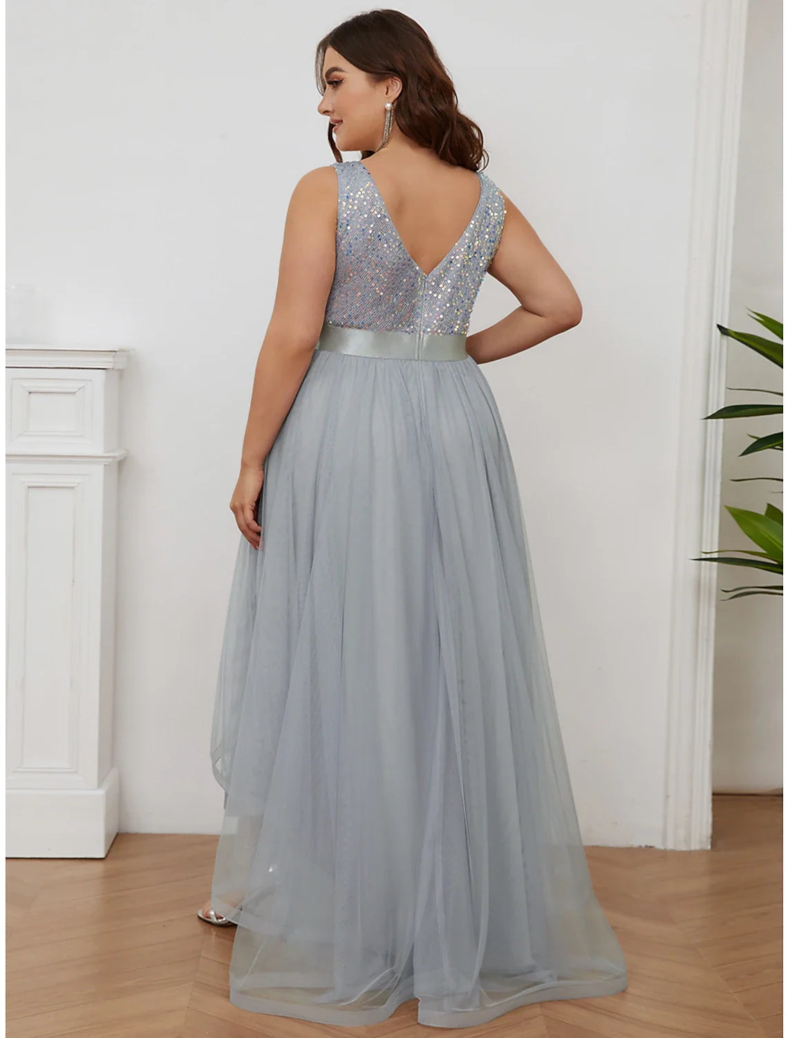A-Line V-Neck Sequin Sleeveless Asymmetric Wedding Dress - Chloe Dress