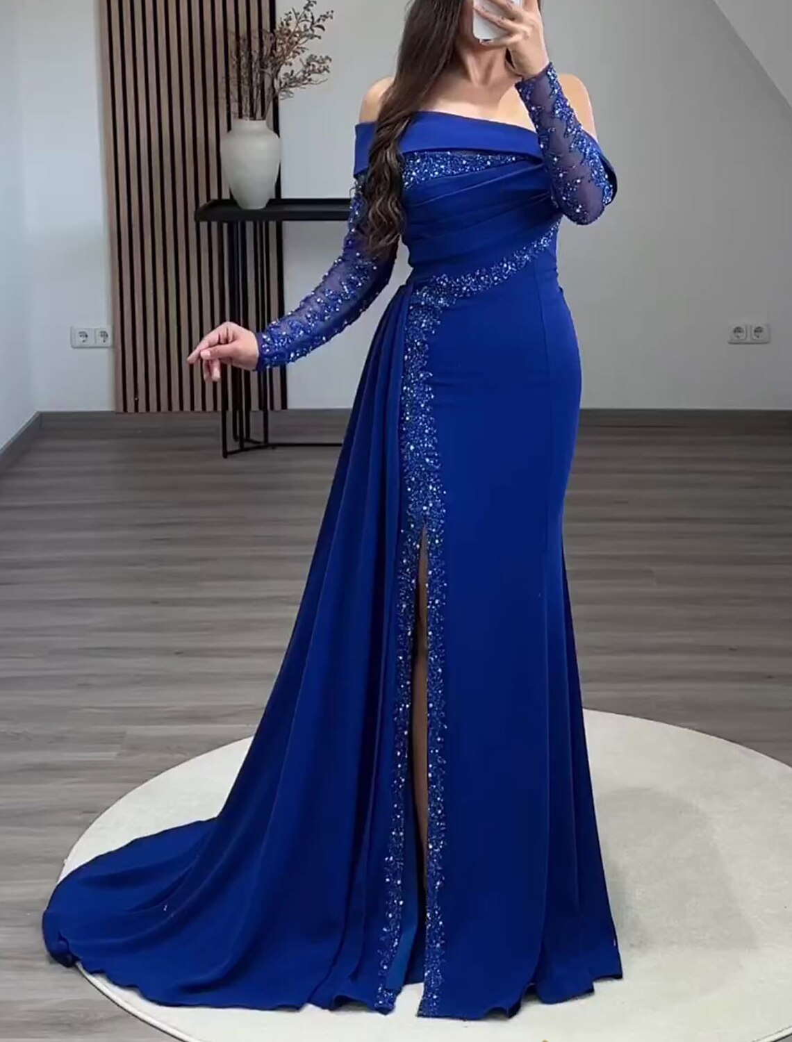 Sheath Off-Shoulder Sequin Long Sleeve Floor-Length Evening Gown - Chloe Dress