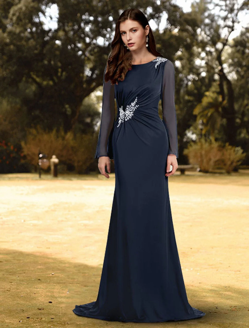 Sheath Chiffon Long Sleeve Train Evening Gown - Chloe Dress