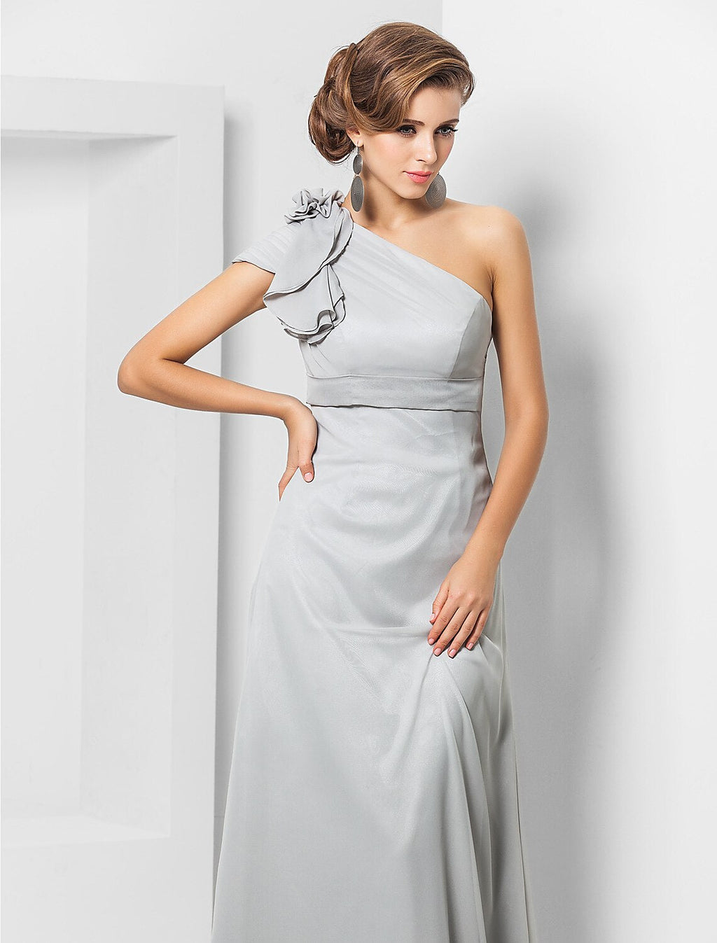 Sheath One-Shoulder Chiffon Sleeveless Applique Floor-Length Evening Dress - Chloe Dress