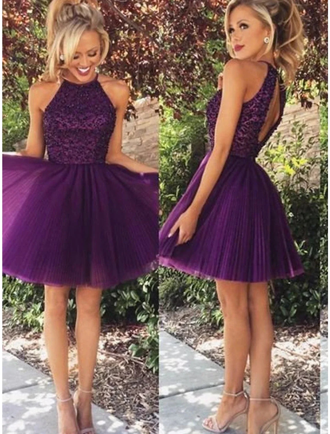 A-Line Lace Sleeveless Backless Applique Mini Cocktail Dress - Chloe Dress