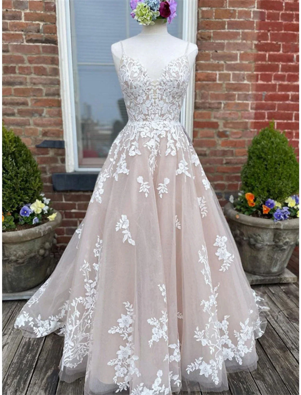 A-Line Sweetheart Lace Button Back Train Wedding Gown - Chloe Dress
