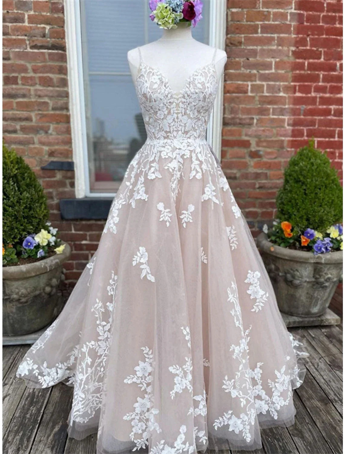 A-Line Sweetheart Lace Button Back Train Wedding Gown - Chloe Dress