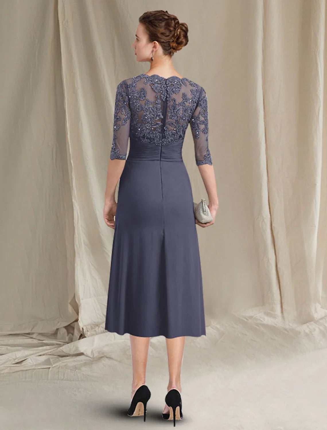 A-Line Chiffon Applique Tea-Length Dress - Chloe Dress