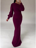 Sheath One-Shoulder Long Sleeve High Slit Evening Gown - Chloe Dress