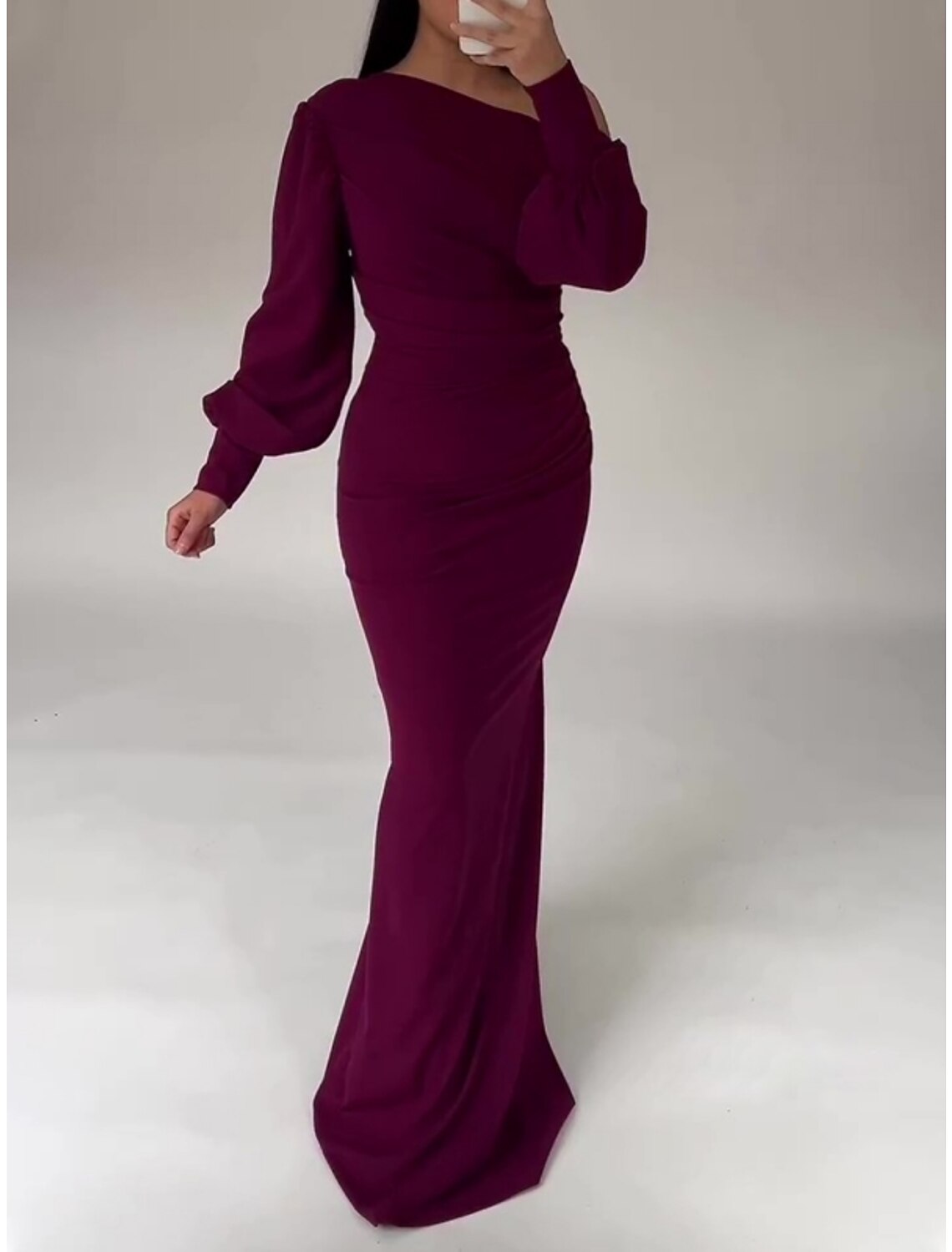 Sheath One-Shoulder Long Sleeve High Slit Evening Gown - Chloe Dress