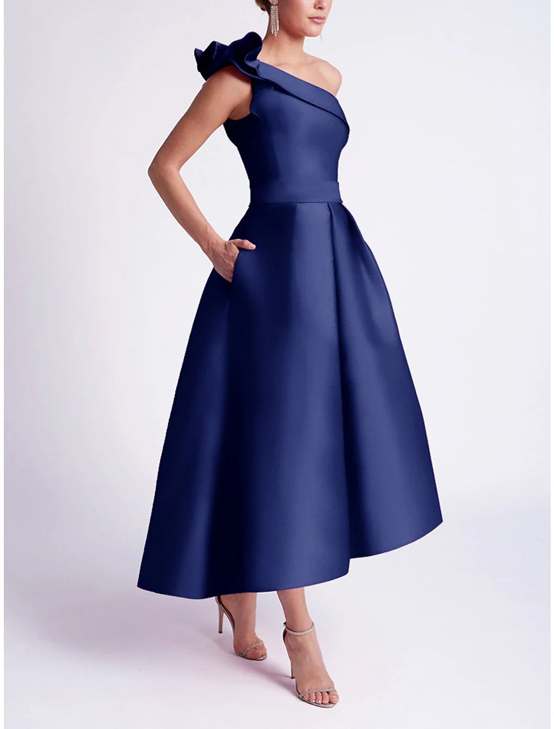 A-Line One-Shoulder Satin Sleeveless Asymmetric Wedding Dress - Chloe Dress