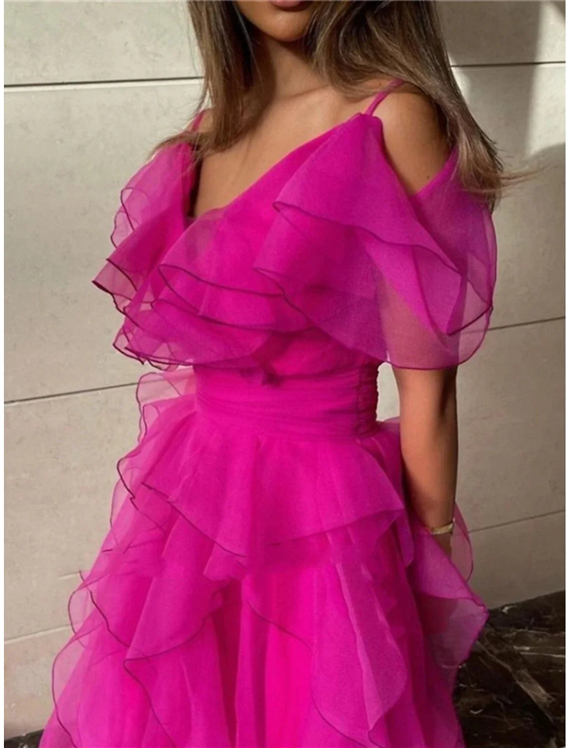 A-Line V-Neck Organza Short Sleeve Ruffled Mini Prom Dress - Chloe Dress