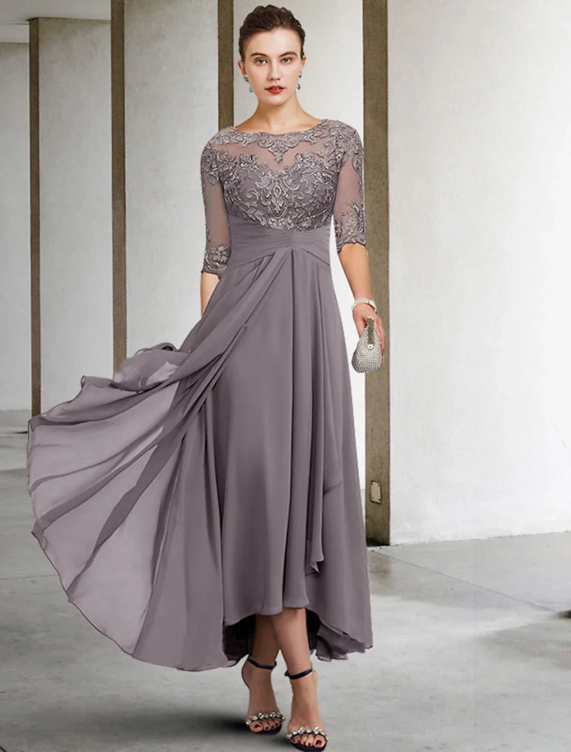 A-Line V-Neck Chiffon Asymmetric Ankle-Length Wedding Dress - Chloe Dress