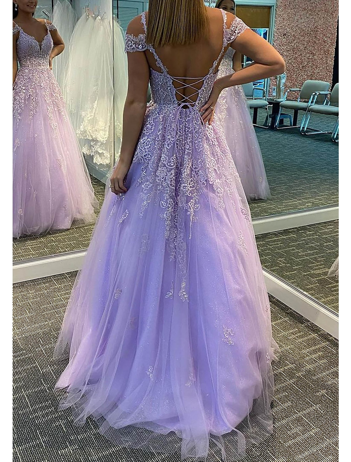 A-Line V-Neck Tulle Sleeveless Backless Pleated Floor-Length Prom Dress - Chloe Dress