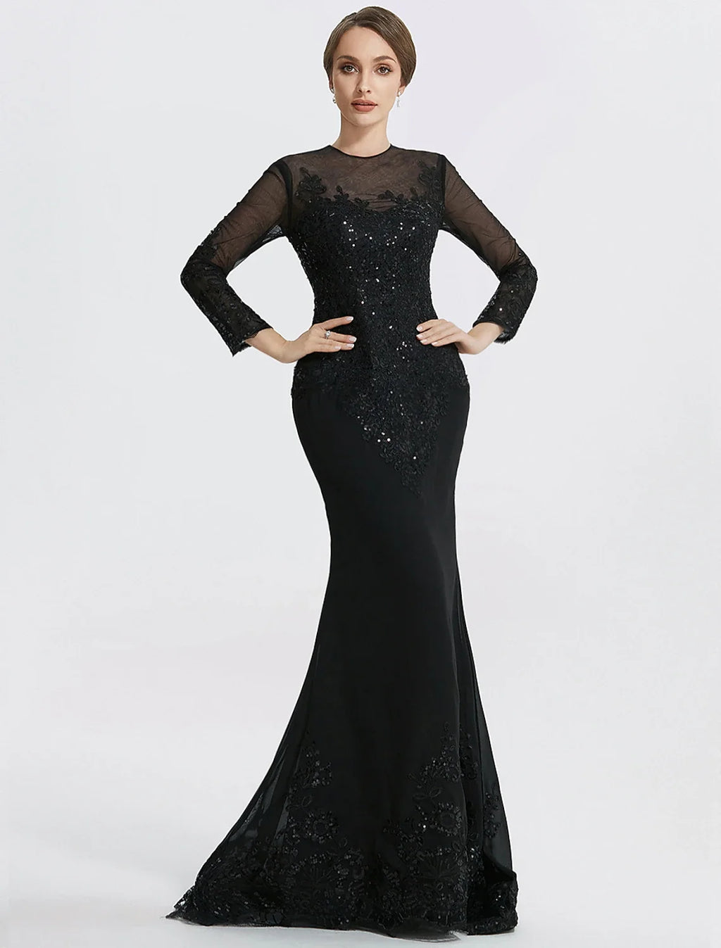 Mermaid Lace Long Sleeve Applique Floor-Length Evening Gown - Chloe Dress