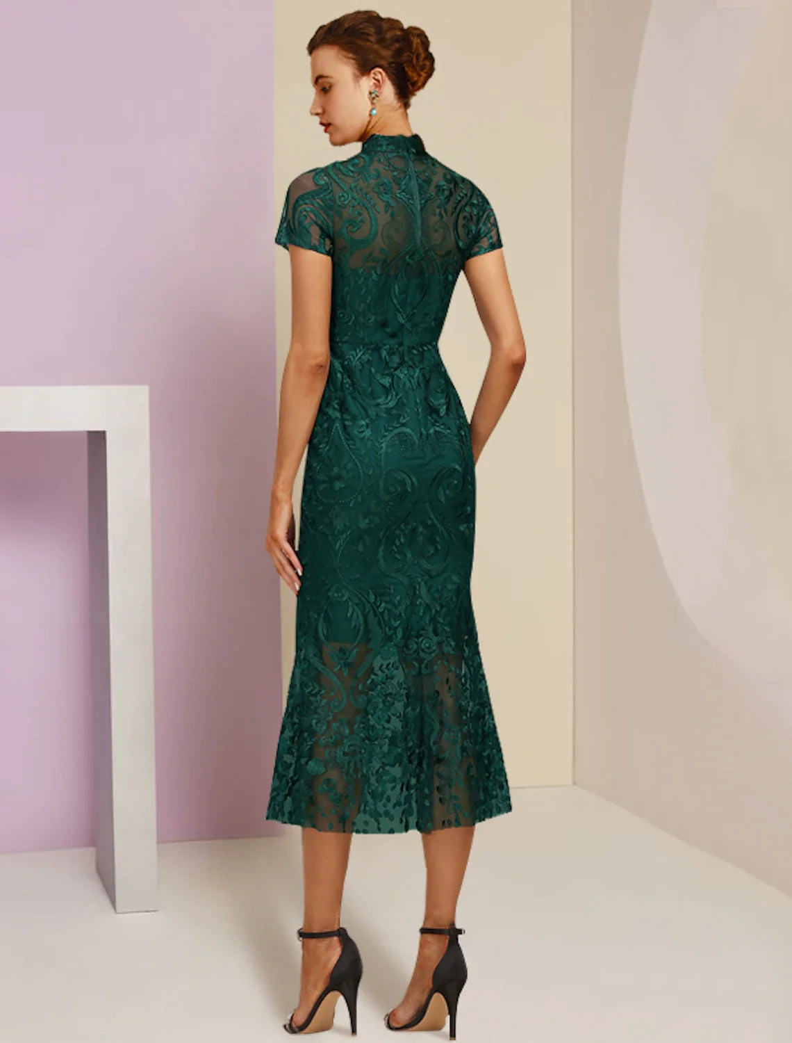 Sheath High Neck Lace Short Sleeve Applique Mini Wedding Dress - Chloe Dress