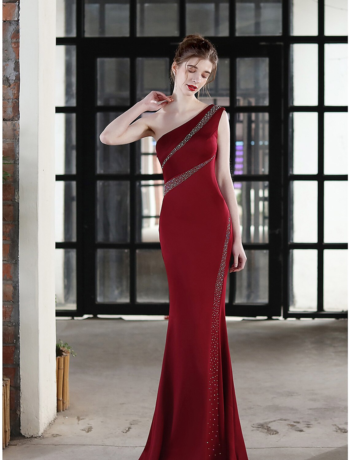 Mermaid One-Shoulder Satin Sleeveless Floor-Length Evening Gown - Chloe Dress