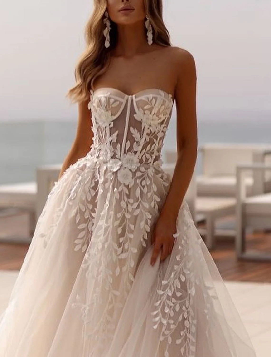 Ball Gown Sweetheart Tulle Sleeveless Open Back Train Wedding Gown - Chloe Dress