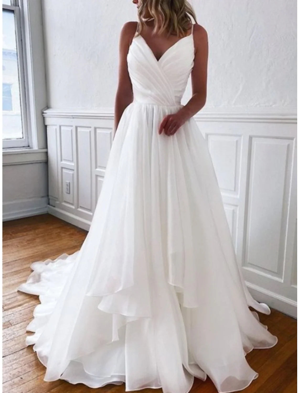 Sheath Chiffon Sleeveless Pleated Wedding Gown - Chloe Dress