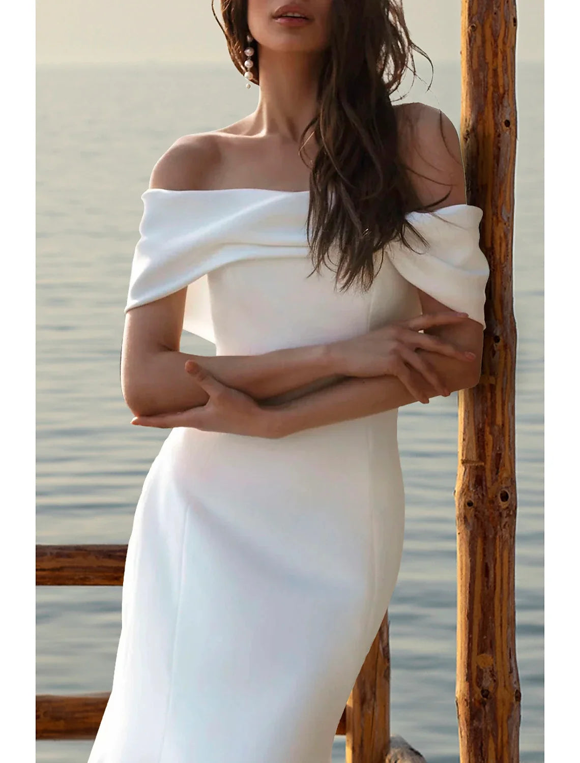 Mermaid Off-Shoulder Satin Cap Sleeve Train Wedding Gown - Chloe Dress