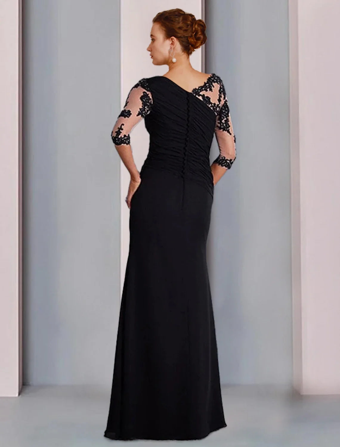 Sheath Chiffon Three-Quarter Sleeve Applique Floor-Length Wedding Dress - Chloe Dress
