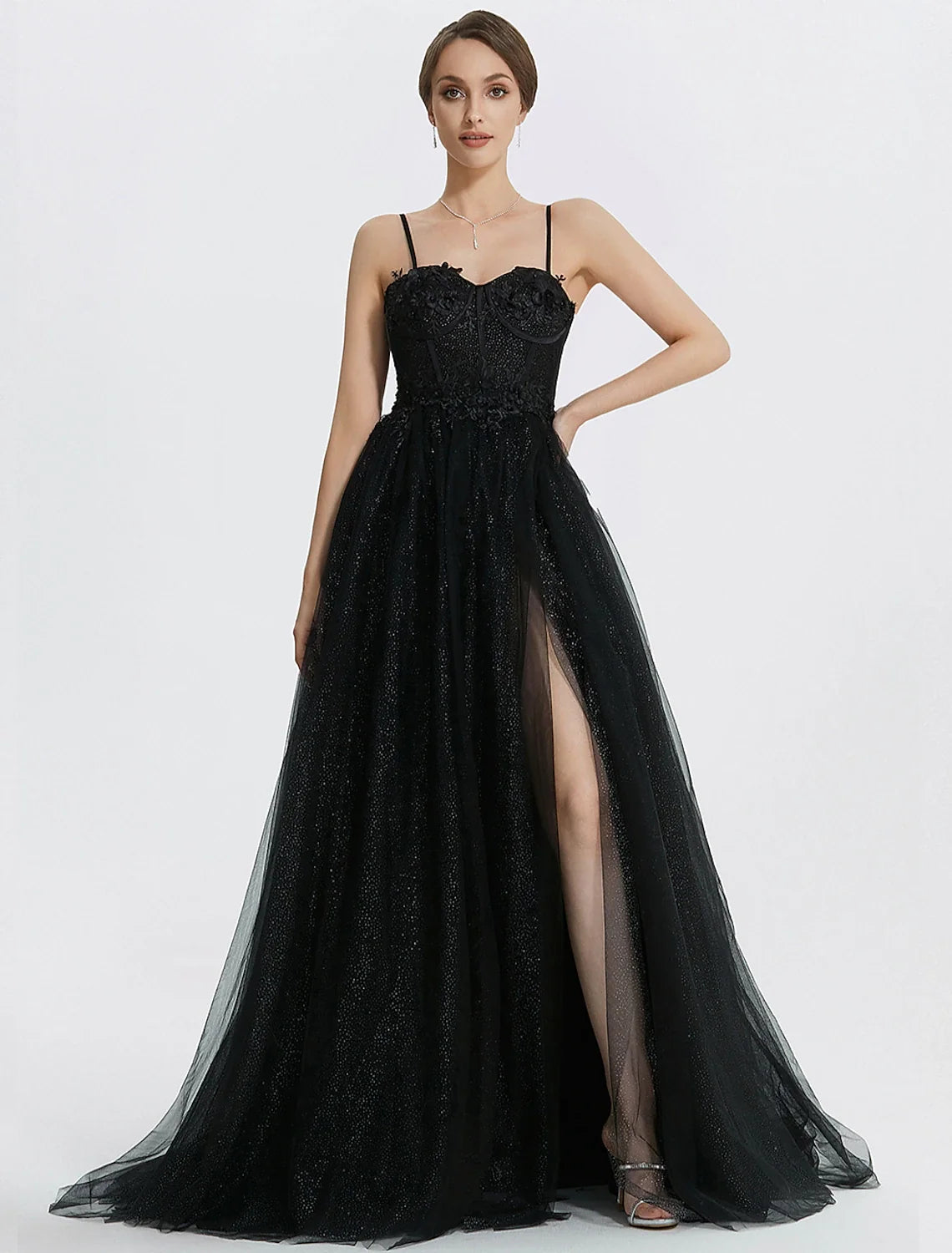 A-Line Sweetheart Tulle Sleeveless Applique Floor-Length Prom Dress - Chloe Dress