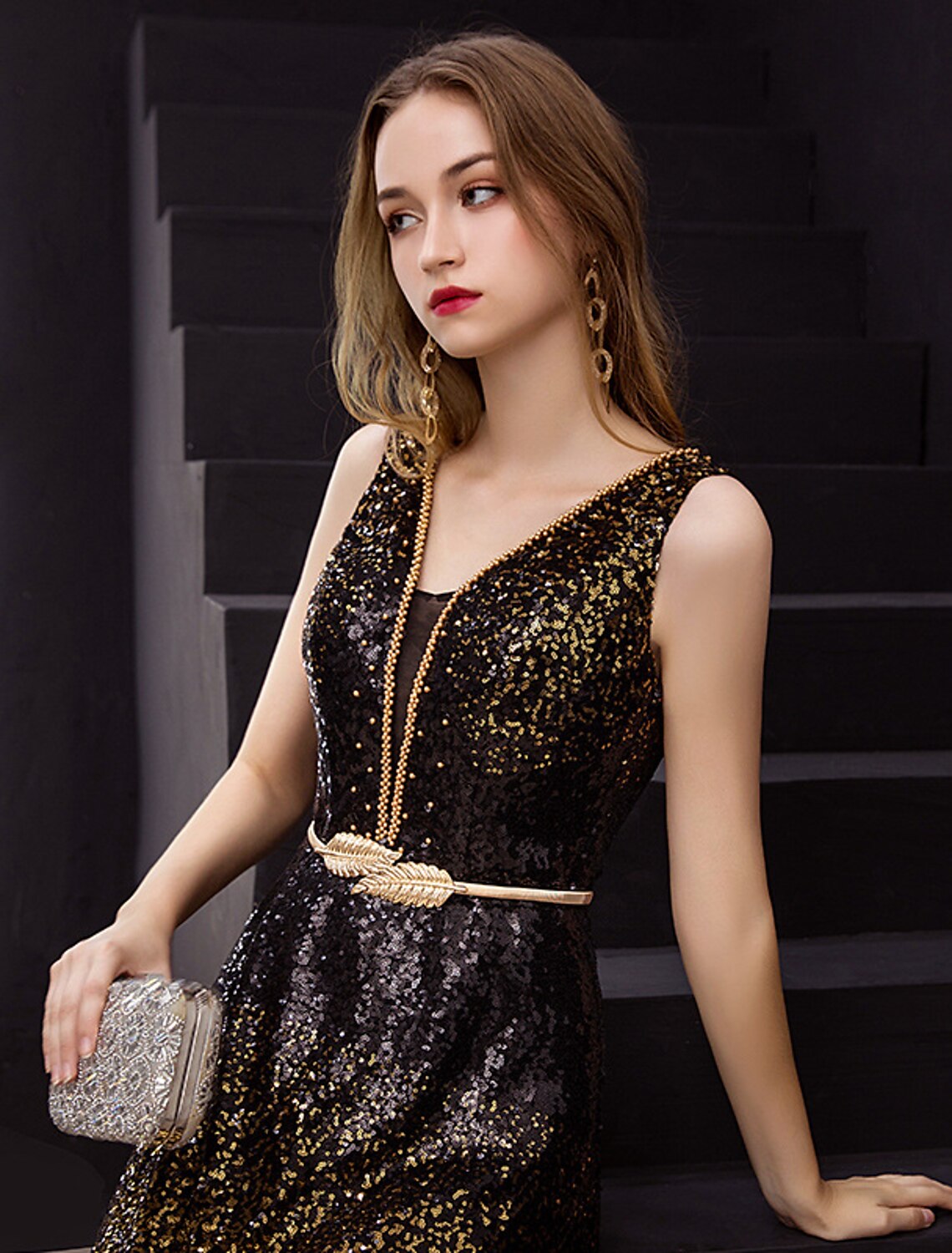 A-Line V-Neck Satin Sleeveless Floor-Length Evening Dress - Chloe Dress