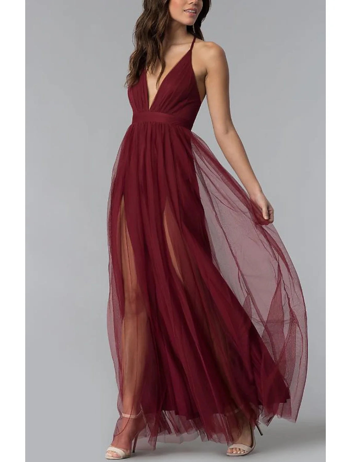 Sheath Halter Tulle Sleeveless Pleated Floor-Length Prom Dress - Chloe Dress